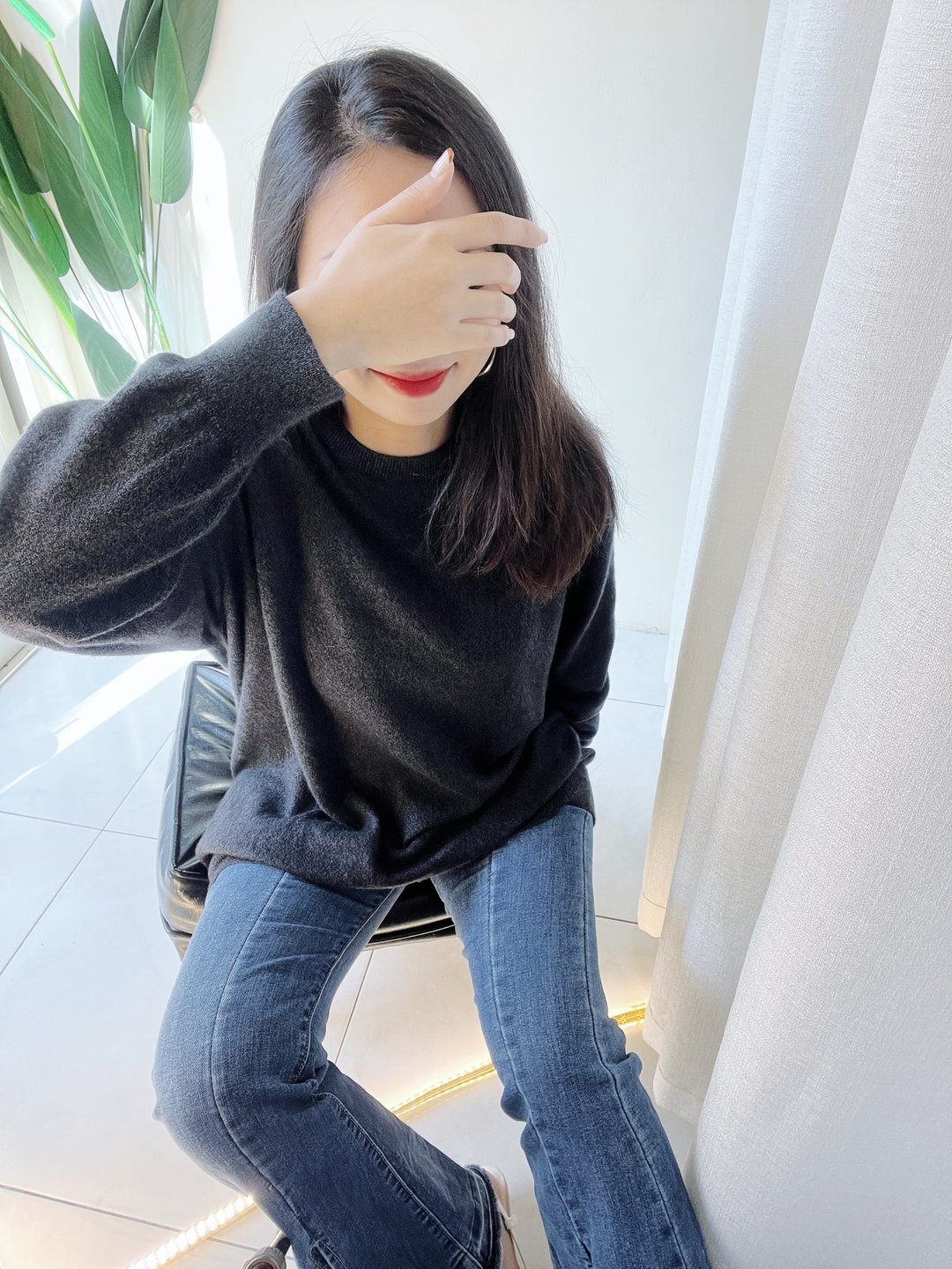 墨色黑灰色混织素面圆领 古董羊绒羊毛衣毛衫 cashmere sweater - 女装针织衫/毛衣 - 羊毛 灰色