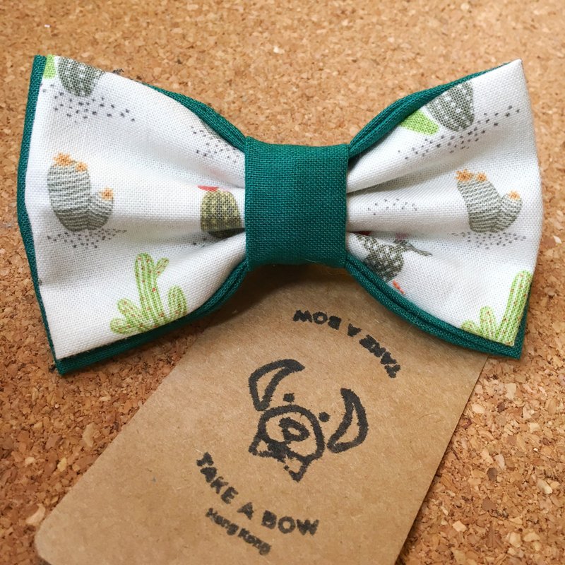 仙人掌双层宠物煲呔颈圈 - 手作猫咪狗狗领结项圈 - 绿色多肉植物 - 项圈/牵绳 - 棉．麻 绿色