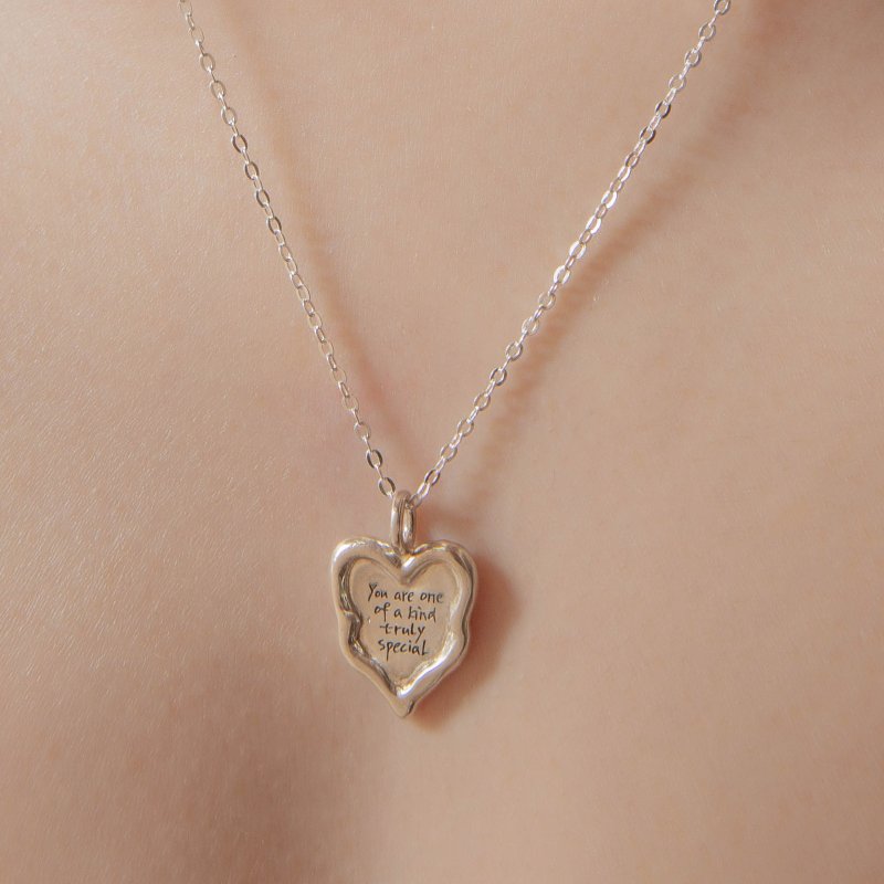 Mirror Heart 不规则心型设计纯银项链  / 生日 纪念日 礼物推荐 - 项链 - 纯银 银色