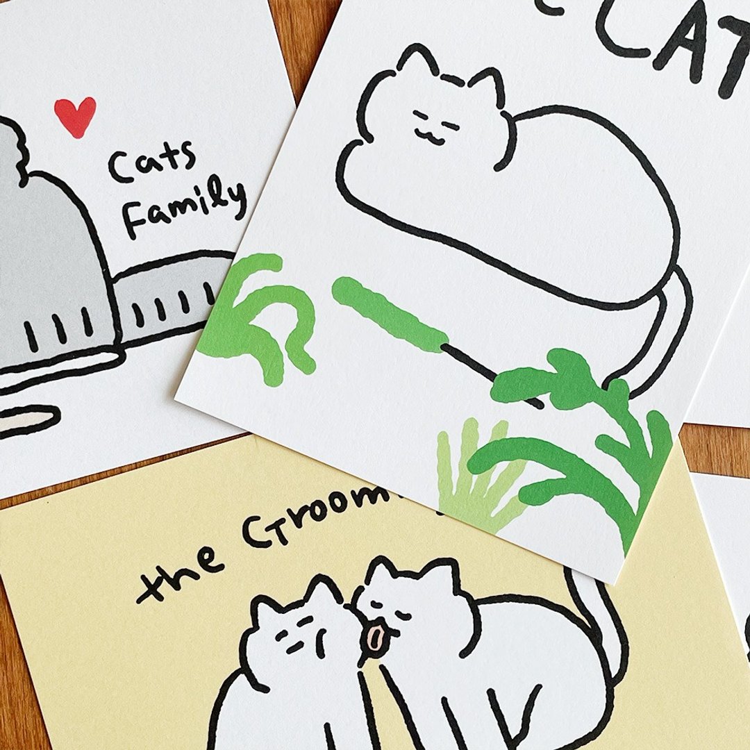 猫咪插画明信片 - 共4款 - 卡片/明信片 - 纸 白色