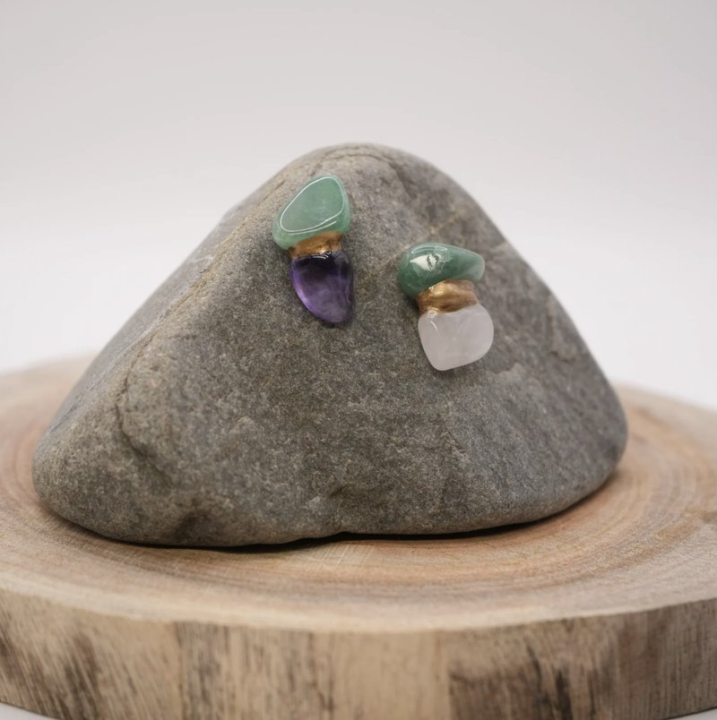 郊游D 不对称独一无二金继饰品 - 耳环/耳夹 - 半宝石 紫色