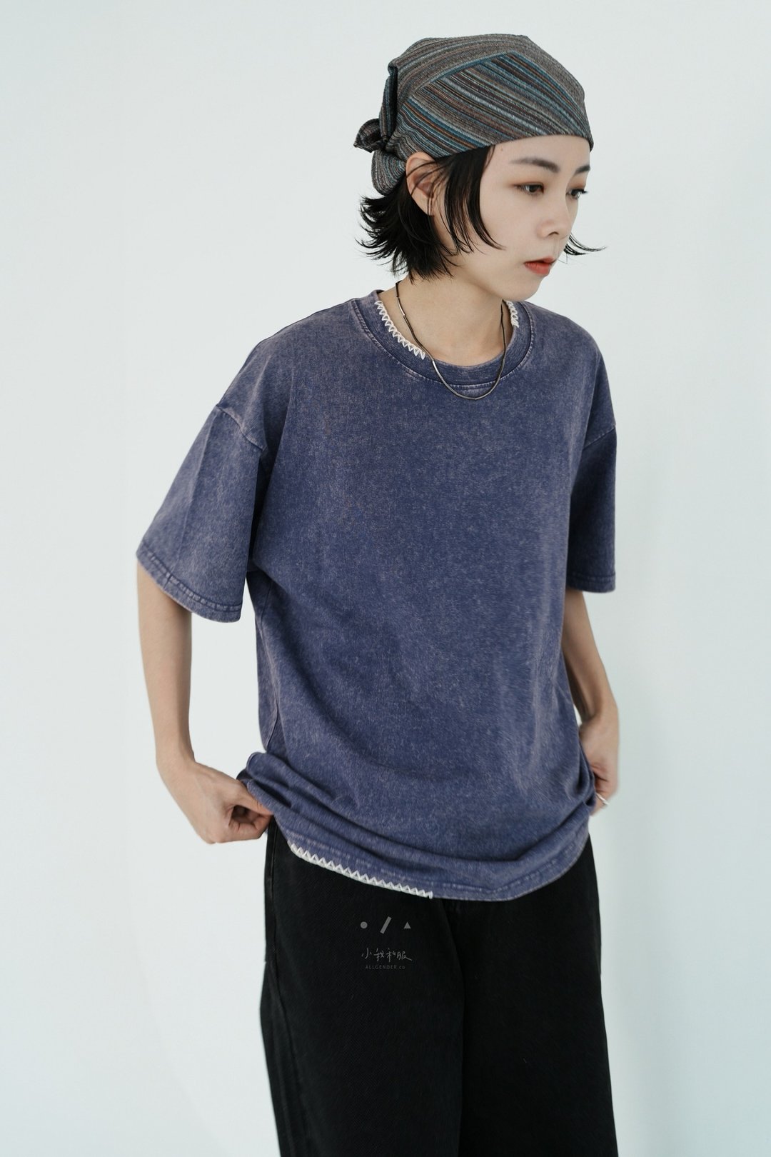 缝线领水染宽松 TEE - 3 色 - 紫 - 女装 T 恤 - 棉 紫色