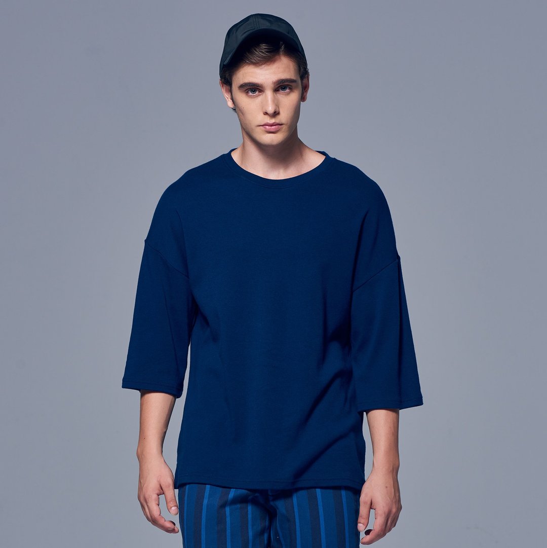 Stone'As Oversized 3/4 Sleeve T-Shirt In Blue / 蓝 七分 T-shirt - 男装上衣/T 恤 - 棉．麻 蓝色