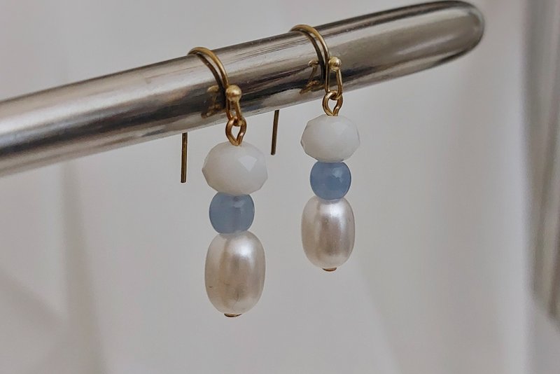 地仙 L'IMMORTEL chill系列 #01 垂坠耳饰 可改夹 - 耳环/耳夹 - 玻璃 蓝色