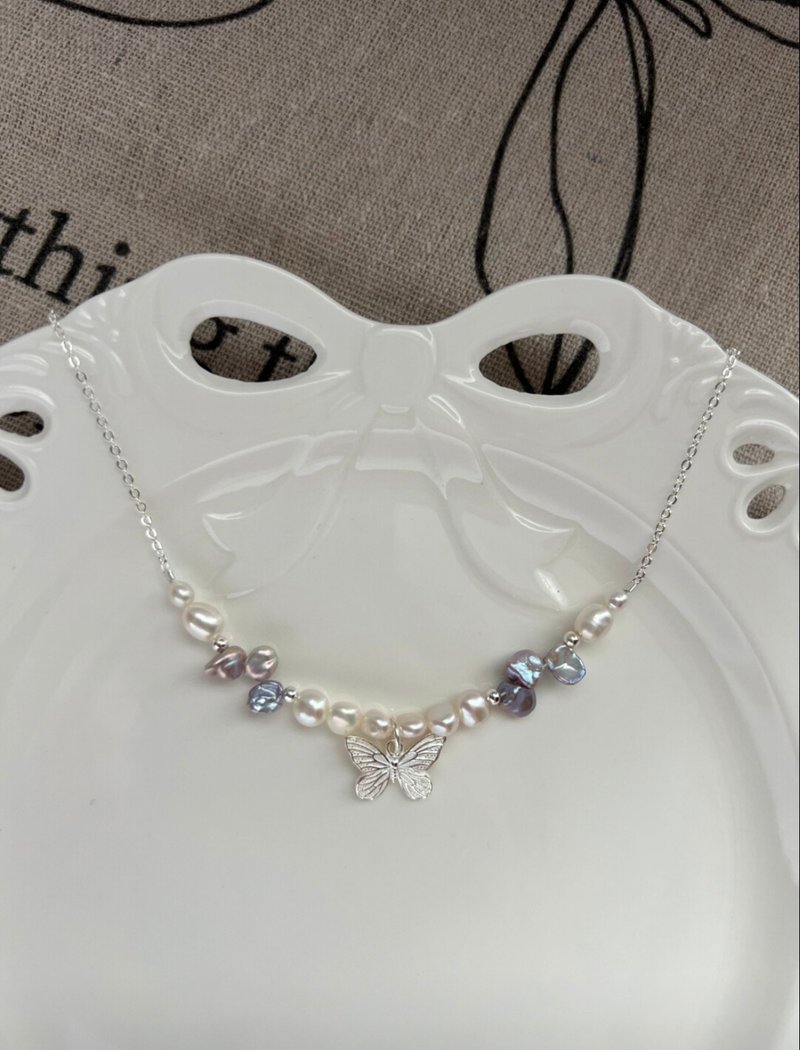 YuanPearl福利款巴洛克花瓣珍珠蝴蝶結設計款S925純銀項鍊小众礼 - 项链 - 珍珠 白色