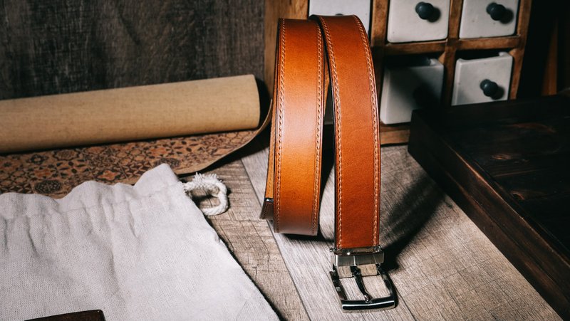 【定制化 圣诞礼物 】意大利 植鞣 纯手缝 真皮皮带 - 皮带/腰带 - 真皮 咖啡色