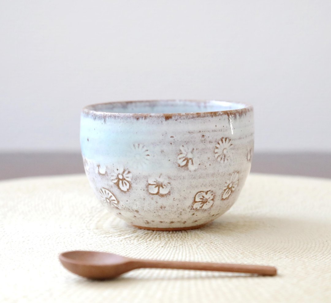 花舞印花汤杯 浅蓝色点缀 2 - 碗 - 陶 蓝色