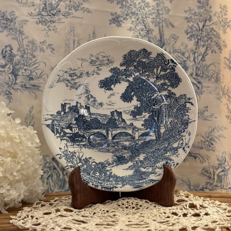 40495-经典法国古董GIEN乡村风景瓷盘23.5cm - 盘子/餐盘/盘架 - 瓷 