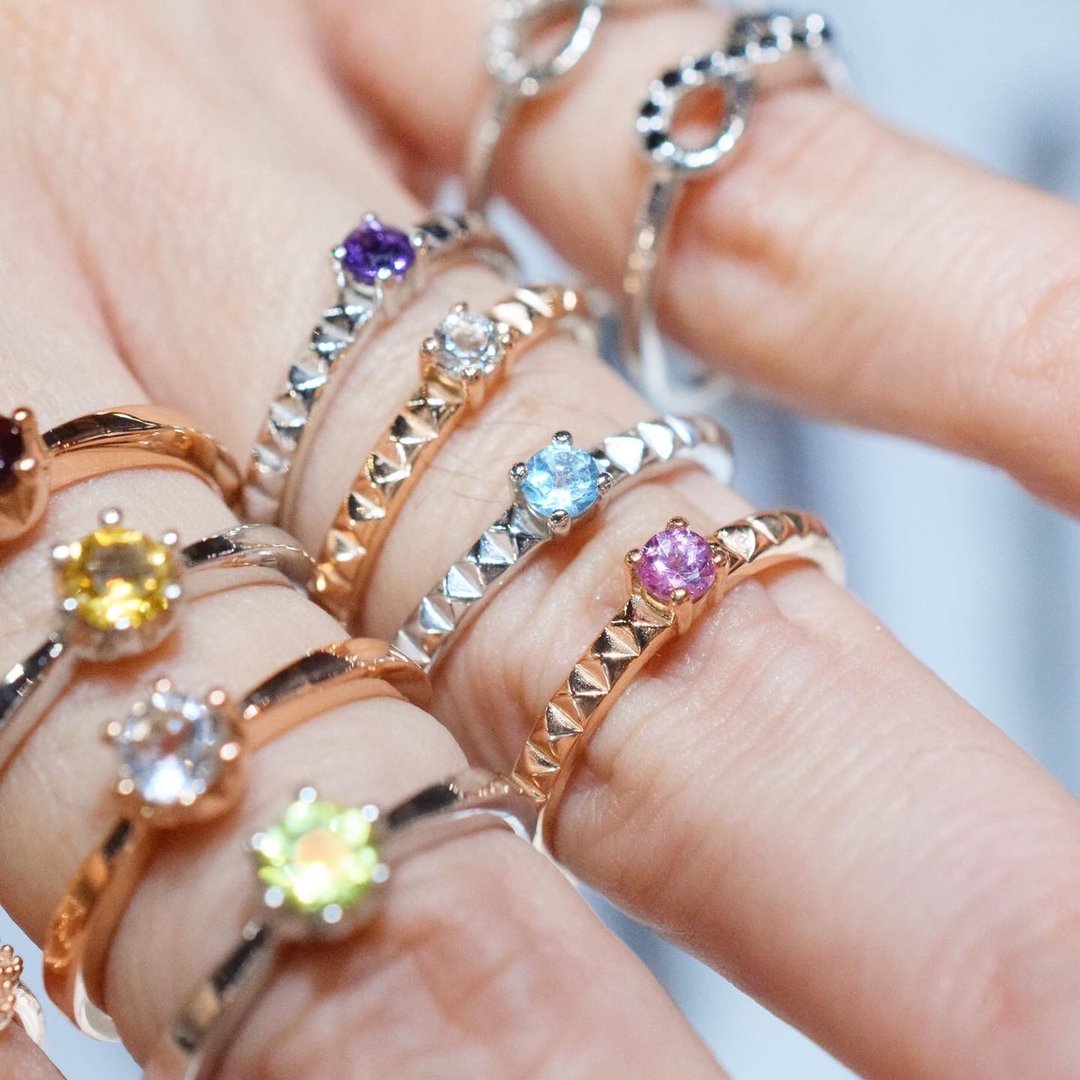 Tourmaline Blue/White topaz Amethyst Matrix ring #minimsignature R547 - 戒指 - 纯银 