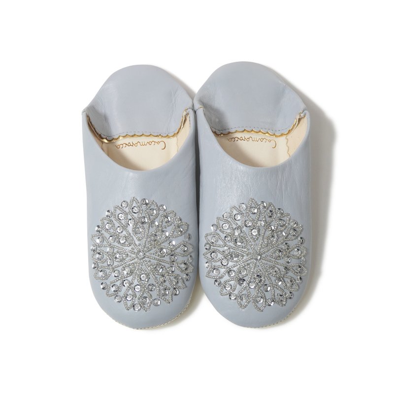 softgray / silver / moroccan Leather babouche Slippers / High quality odourless - 室内拖鞋 - 真皮 灰色