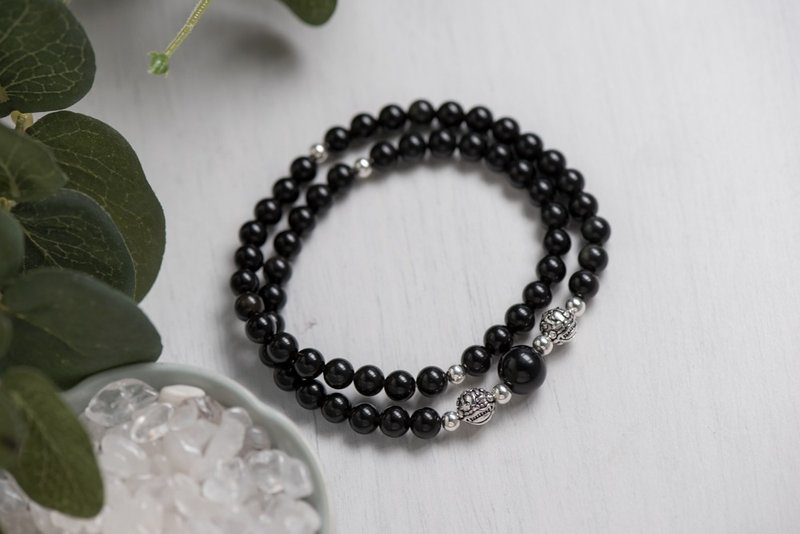 貔貅系列 6mm黑曜石双貔貅手串 - 手链/手环 - 半宝石 黑色