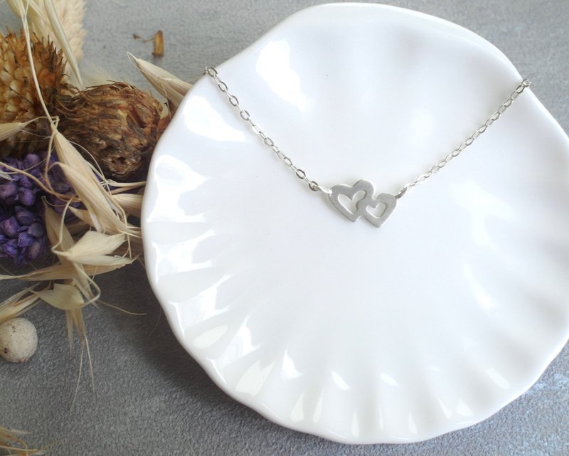 双心相连925纯银项链 - 项链 - 纯银 银色