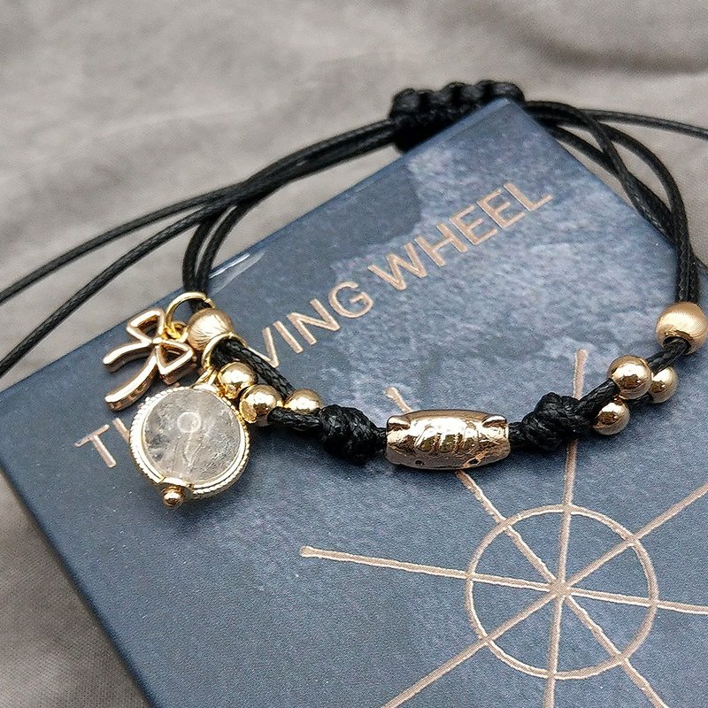 天然水晶 法棍猫猫 白水晶手链 金色 疗愈系小物登场 x 猫咪守护 - 手链/手环 - 水晶 黑色