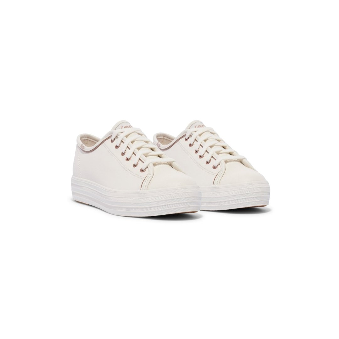 Keds Triple Kick 皮革滚边厚底休闲小白鞋 休闲鞋 WH68115 - 女款休闲鞋 - 其他材质 