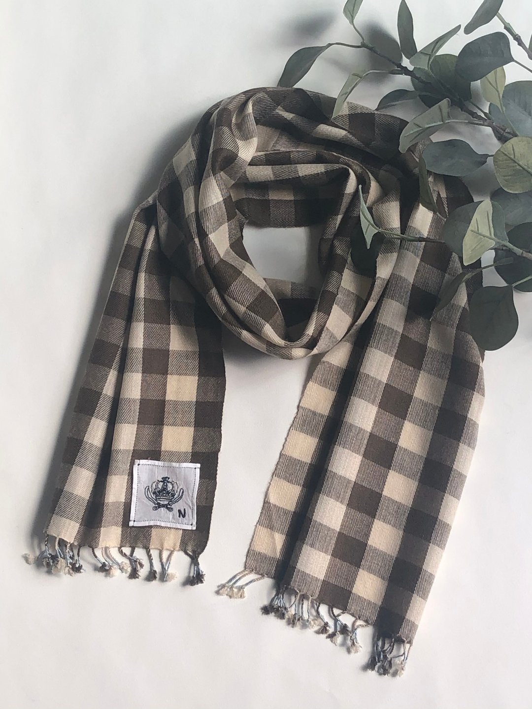 Pashmina hand woven mini scarf - 丝巾 - 羊毛 咖啡色