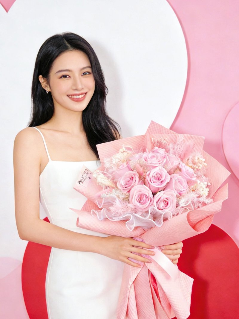 情人节预订 香港取货 永生花 保鲜花 不凋花 11 枝粉红色 - 干燥花/捧花 - 其他材质 粉红色