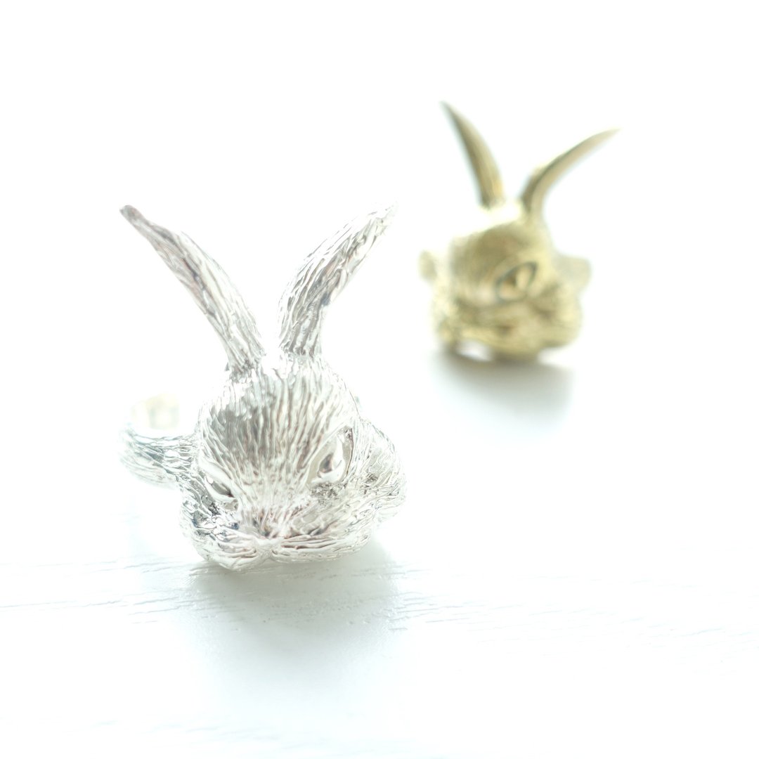 Bunny兔系列 - 兔子纯银黄铜定制戒指 - 戒指 - 其他材质 银色