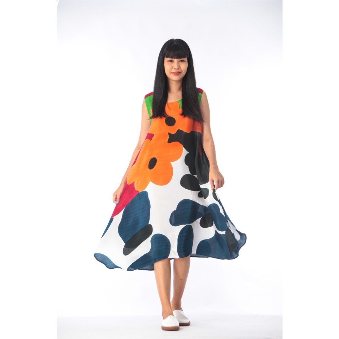 Dress Hand Paint Soft Cotton Silk for Yoga Vacation Holidays - 洋装/连衣裙 - 棉 橘色