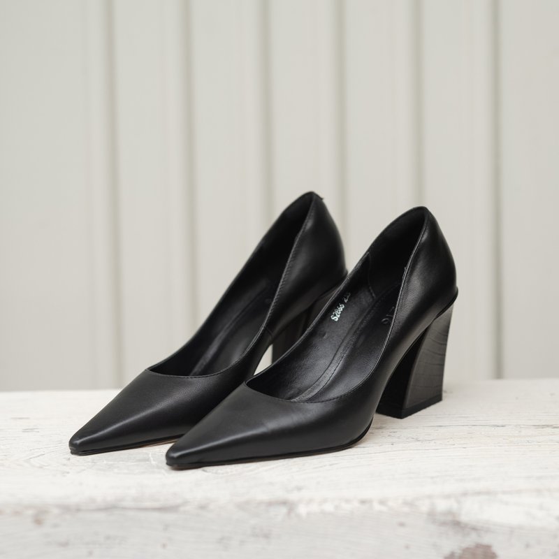 摩登感-尖头粗高跟鞋-黑色 - 高跟鞋 - 真皮 黑色
