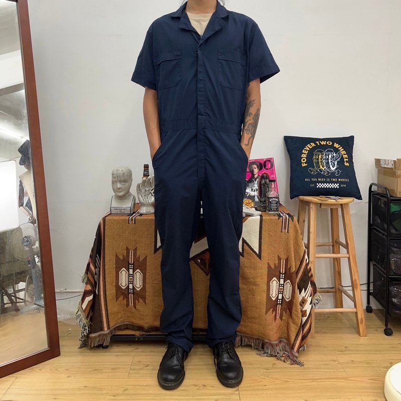 RED KAP 短袖 连身工作服 工作裤 二手 古着 深蓝 - 男士长裤 - 棉．麻 蓝色