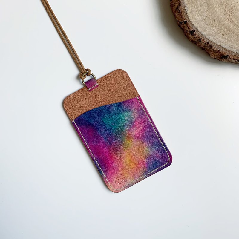 手染魔幻星云皮革卡夹 卡套 直式 手工 (定制刻字) - 证件套/卡套 - 真皮 