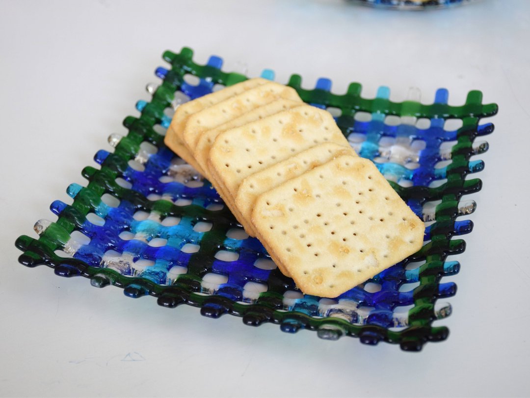 Dessert wicker plates - Fused glass art - 盘子/餐盘/盘架 - 玻璃 蓝色