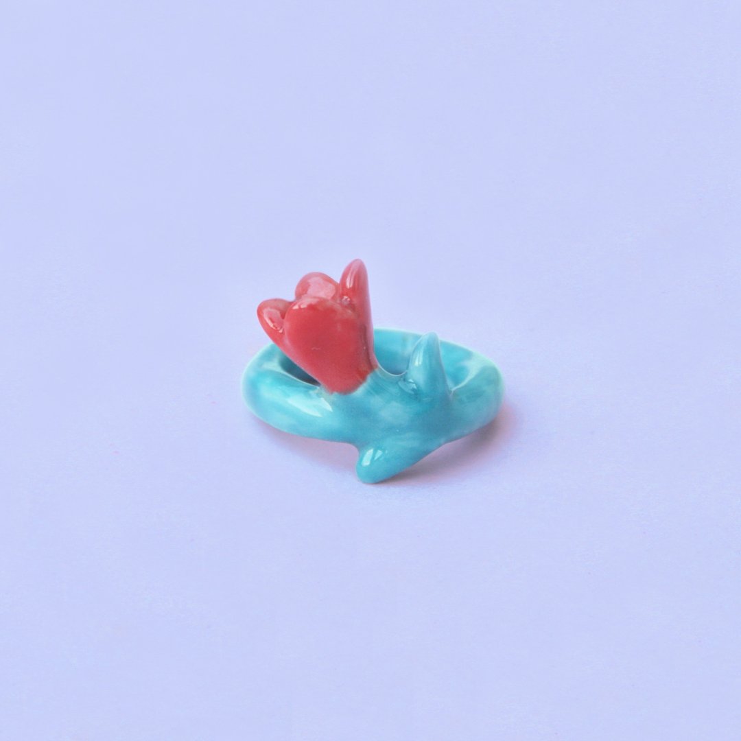 花朵戒指 / 红绿配色陶瓷 - 戒指 - 瓷 绿色
