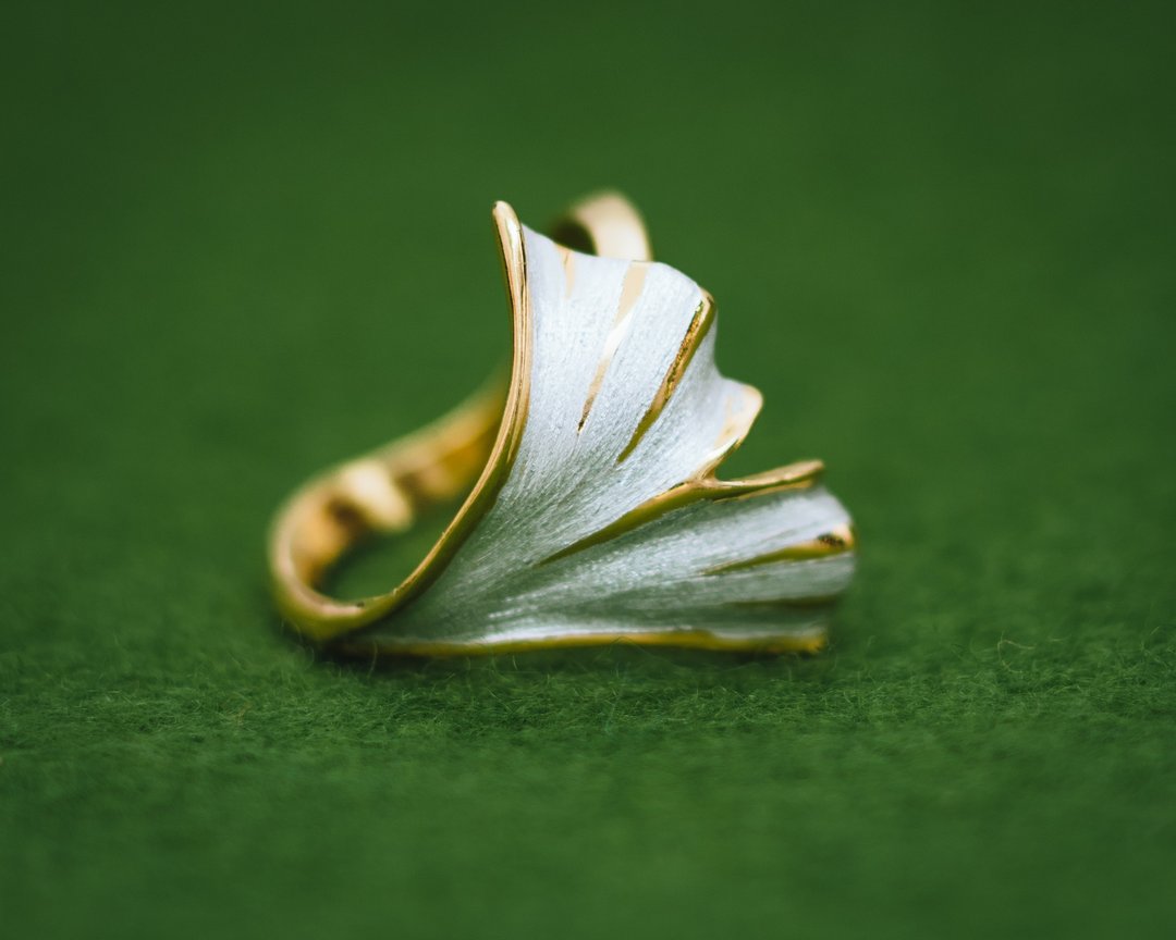 Gingko ring - Japanese design - Gold and Silver - hypo-allergenic - gift for her - 戒指 - 银 金色