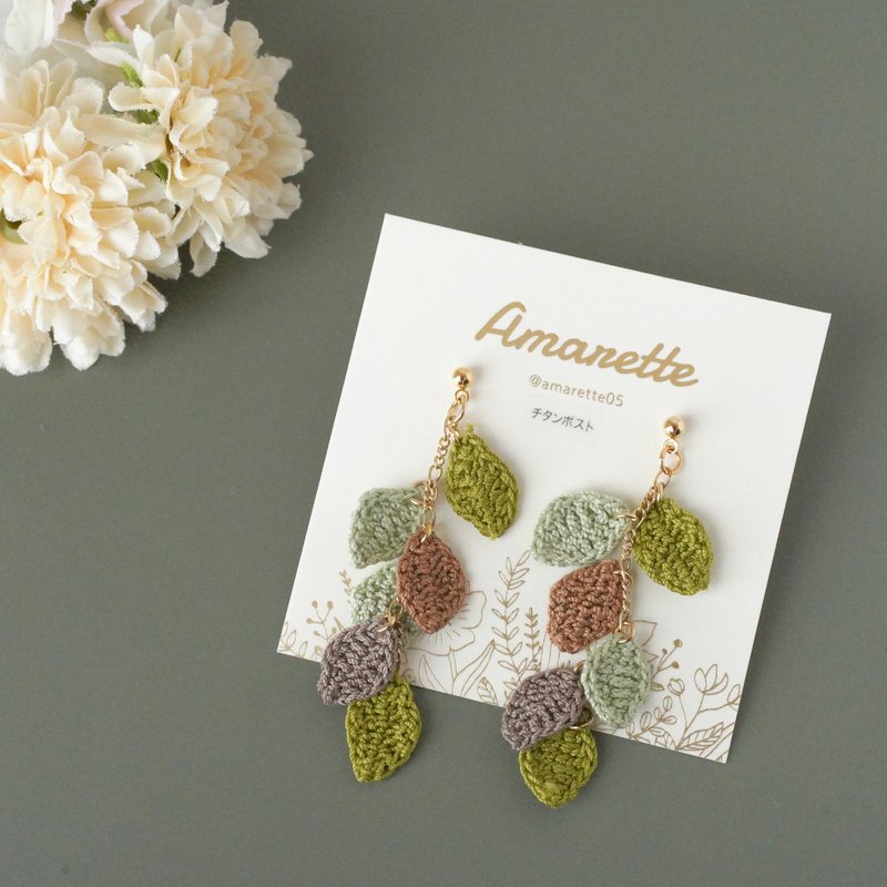 leaf...No.3 耳针 / 耳夹 - 耳环/耳夹 - 棉．麻 绿色