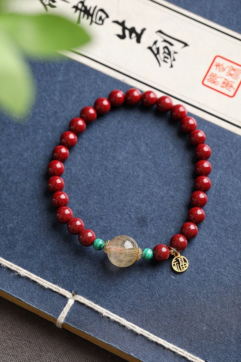 天然原矿朱砂精品紫金砂单圈手链 规格6mm 朱砂含量高达95以 - 手链/手环 - 宝石 