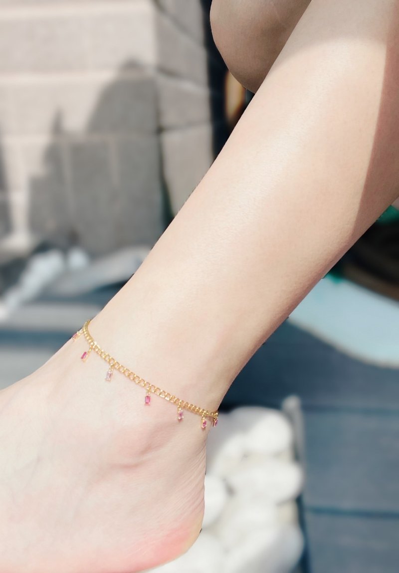 复古黄K金粉蓝宝古巴链脚链 - 脚链/脚环 - 贵金属 黄色