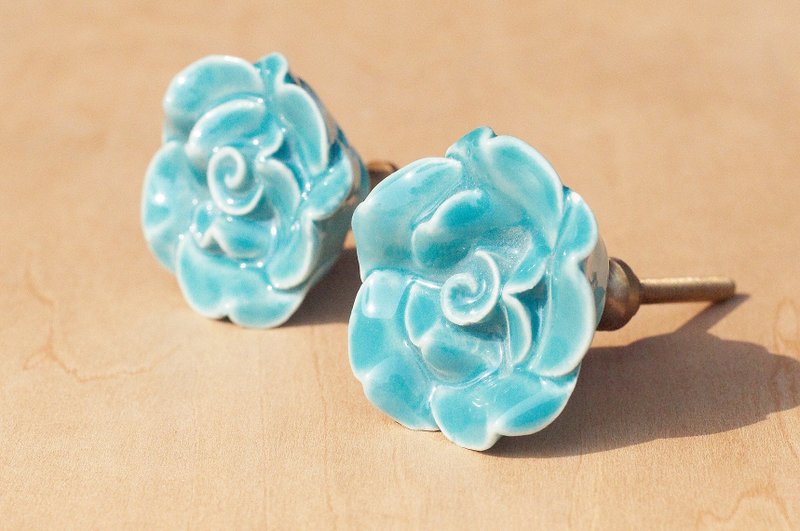 复古手绘陶瓷手把/陶瓷门把/陶瓷窗户门把-蓝色立体沙漠玫瑰一朵 - 花瓶/陶器 - 陶 蓝色