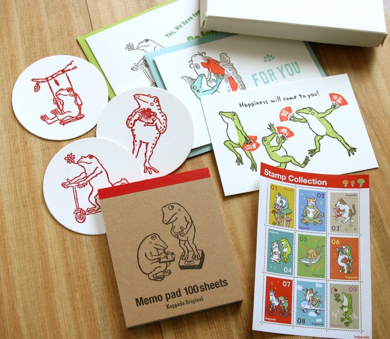 Stationary set, Frog---Letterpress gift box - 卡片/明信片 - 纸 绿色