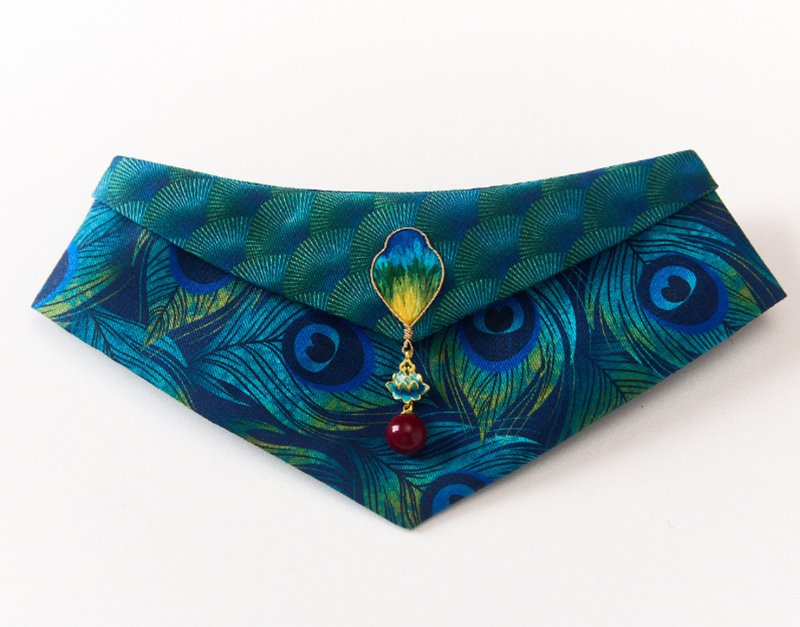 【手工三角巾】非遗绒花孔雀/宠物项圈围脖 - 其他 - 其他材质 蓝色