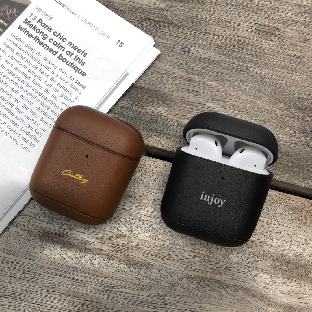 AirPods 定制文字 经典皮革 保护套 可加购刻字 - 耳机收纳 - 真皮 咖啡色
