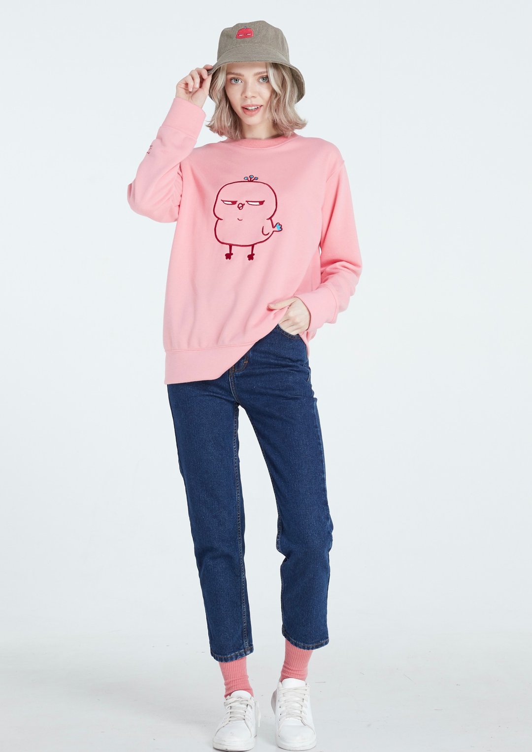 Phebie embroidery sweatshirt : Pink - 中性连帽卫衣/T 恤 - 棉．麻 粉红色