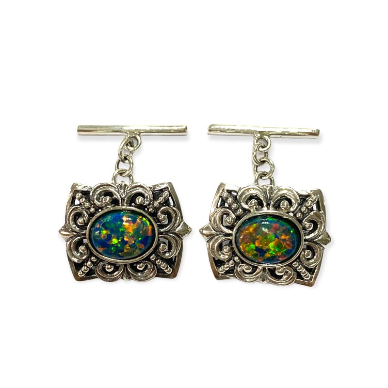 Victorian Style Green Opal Wedding Cufflinks For Groom 925 Sterling Silver - 袖扣 - 纯银 绿色