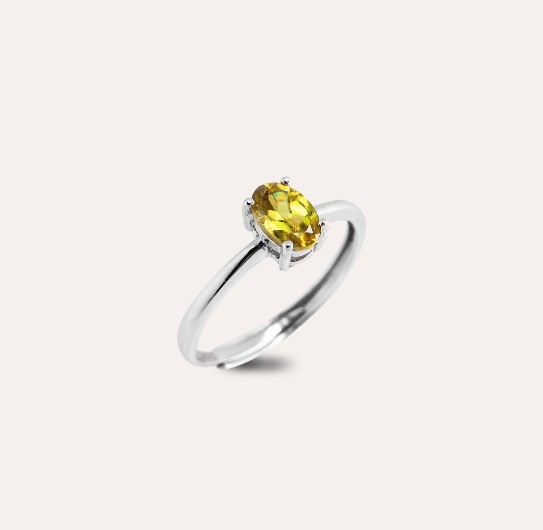 安珠 榍石 黄色 椭圆 4*6mm 戒指 经典系列 Oval 宝石银饰 AND J - 戒指 - 银 黄色