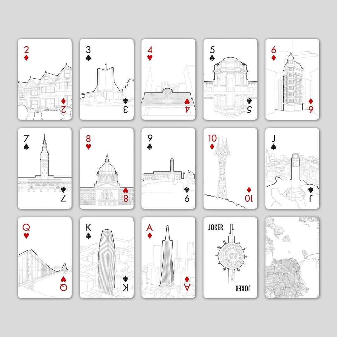 【英国Skyline】天空之城经典建筑手绘扑克牌- 旧金山 - 桌游/玩具 - 纸 黑色
