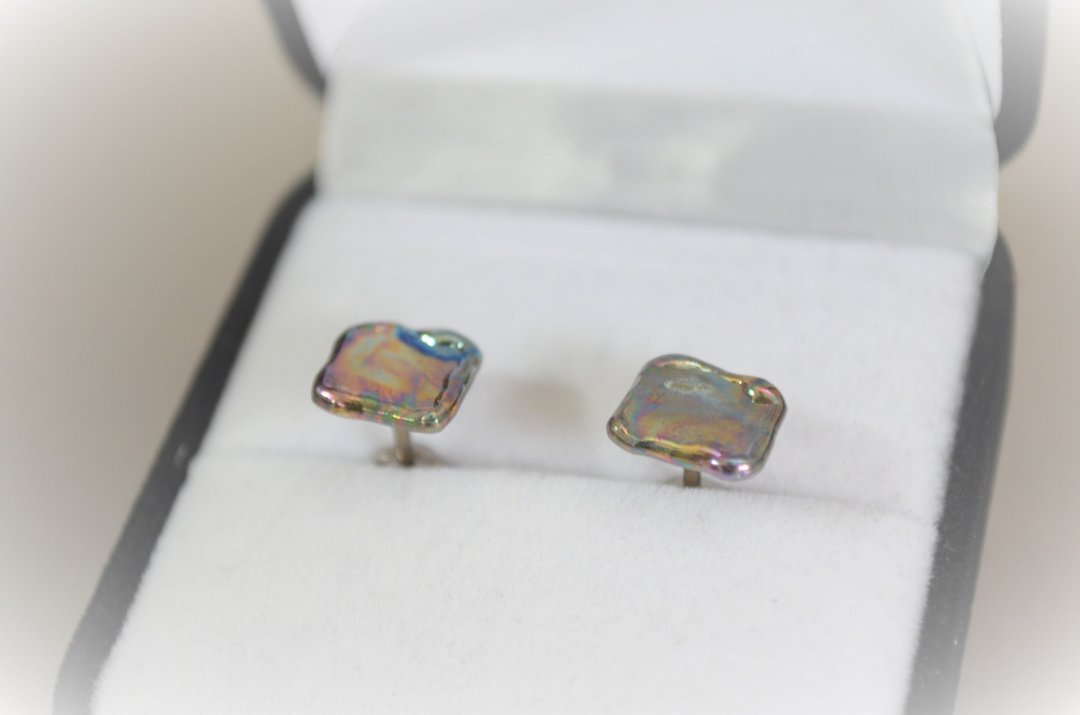 Titanium pierced earrings, 16G, 1.2mm, set of 2, titanium earrings, Tetra - 耳环/耳夹 - 其他金属 多色