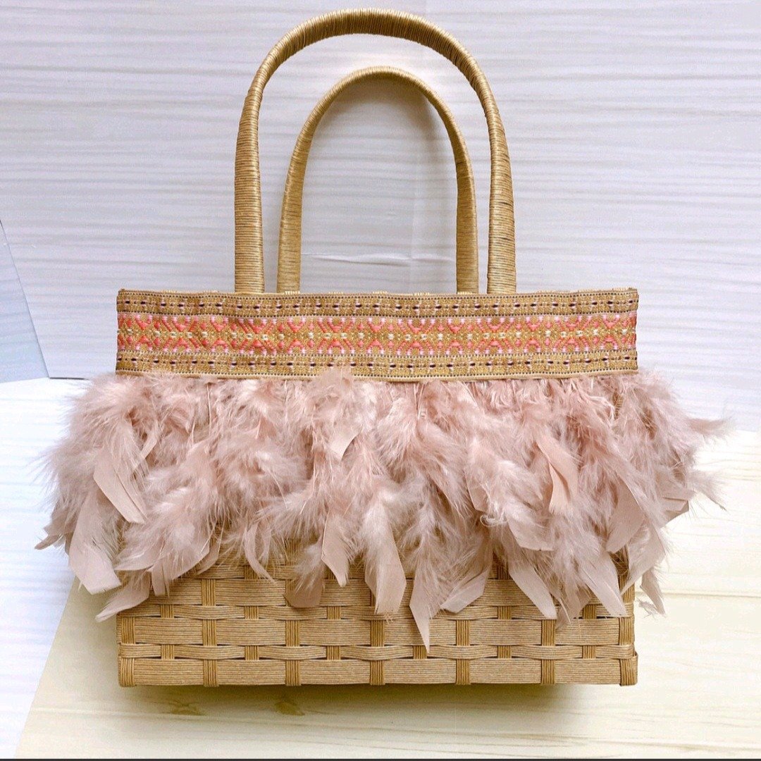 Craft band bag with Indian embroidery ribbon perfect for B4 size - 手提包/手提袋 - 纸 粉红色