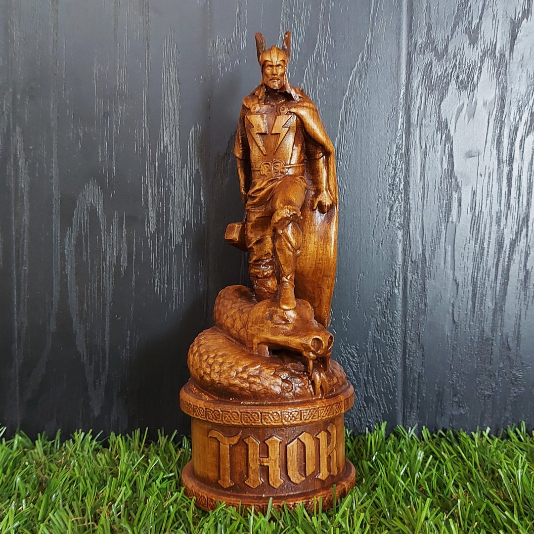 Viking Thor statue, pagan god for pagans, asatru home altar. - 玩偶/公仔 - 木头 多色