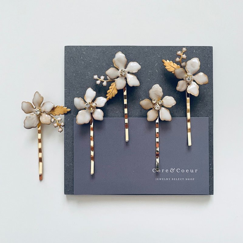 柔雾花语 发夹五件组 - 发饰 - 铜/黄铜 白色