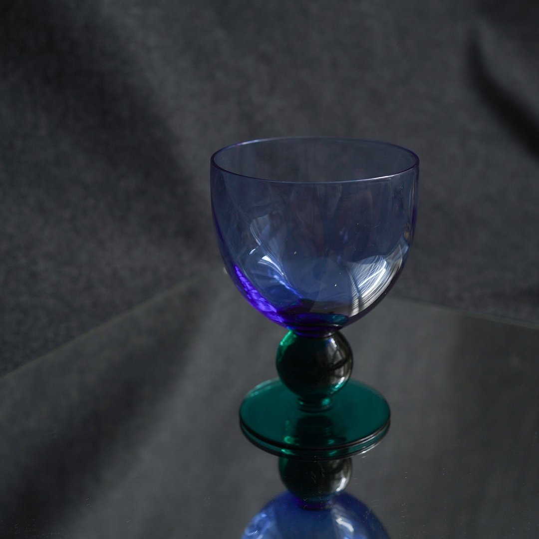 老件双色渐层玻璃杯高脚杯 vintage - 水瓶/水壶 - 玻璃 蓝色