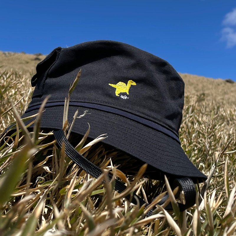 棘龙口袋可拆式帽绳渔夫帽 - 帽子 - 棉．麻 黑色