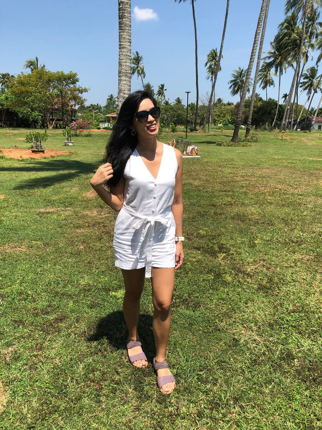 White Linen Short Jumpsuit | Lucy short jumpsuit - 背带裤/连体裤 - 亚麻 白色