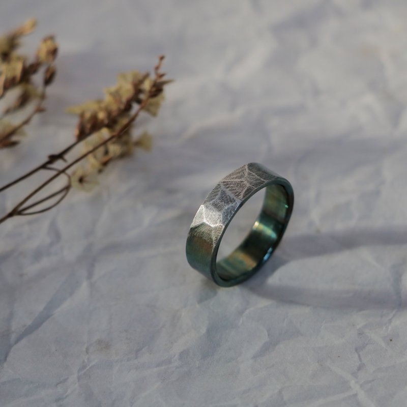 岩纹个性宽版 纯银戒指 - 戒指 - 纯银 蓝色