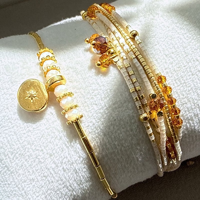 【PINKOI DESIGN FEST新品组合】银河星光 欧美风格双圈手链组 - 手链/手环 - 宝石 金色