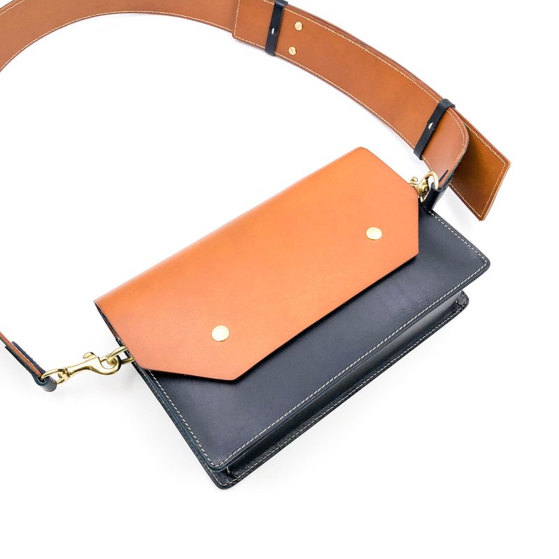 手工植鞣皮革-双色斜背包 - 侧背包/斜挎包 - 真皮 多色