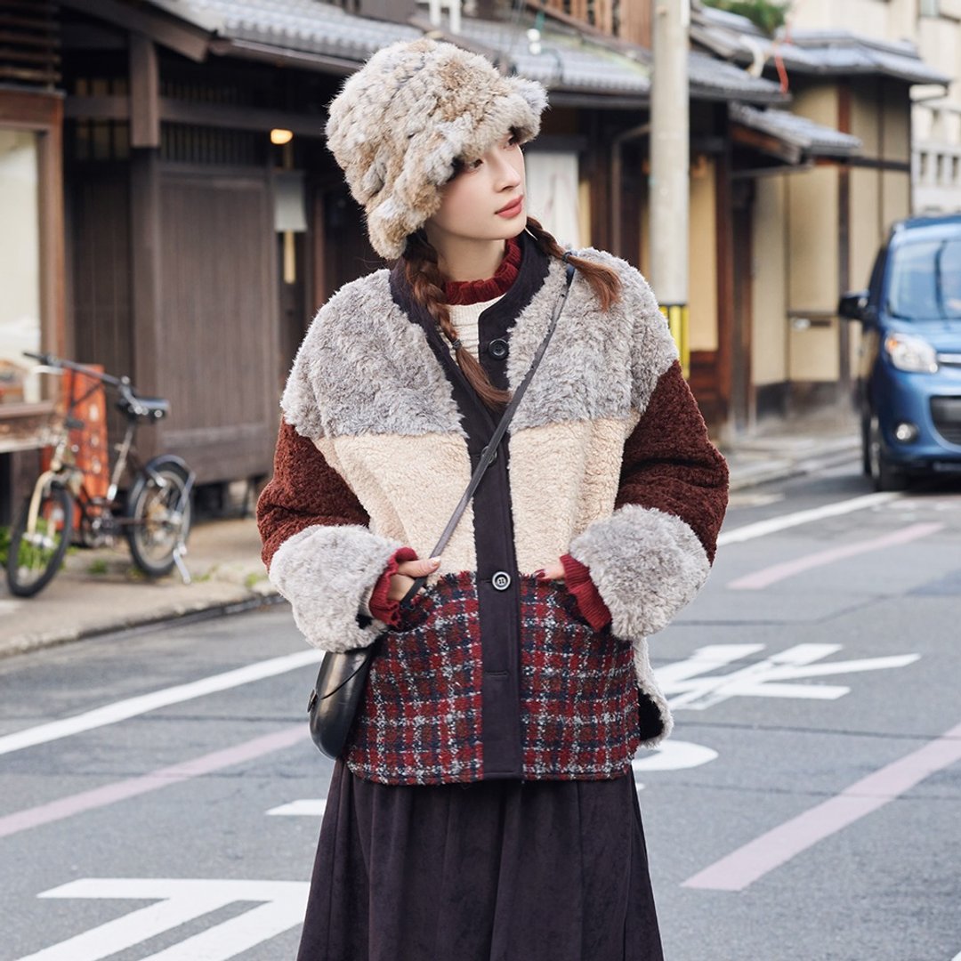 四色拼接毛绒棉服|外套|冬款|Sora-1729 - 女装休闲/机能外套 - 聚酯纤维 多色